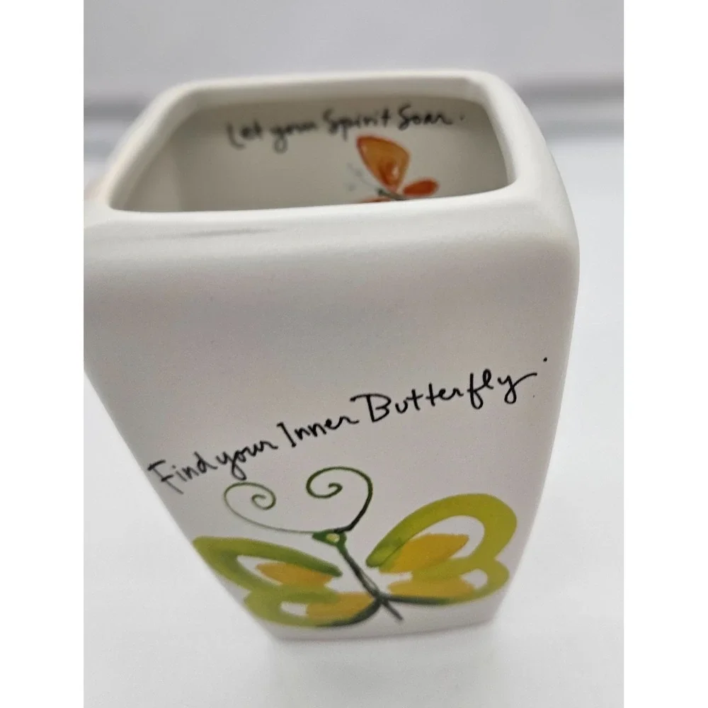 Square Ceramic Vase White Butterfly Quote‎ Decor Home Accent